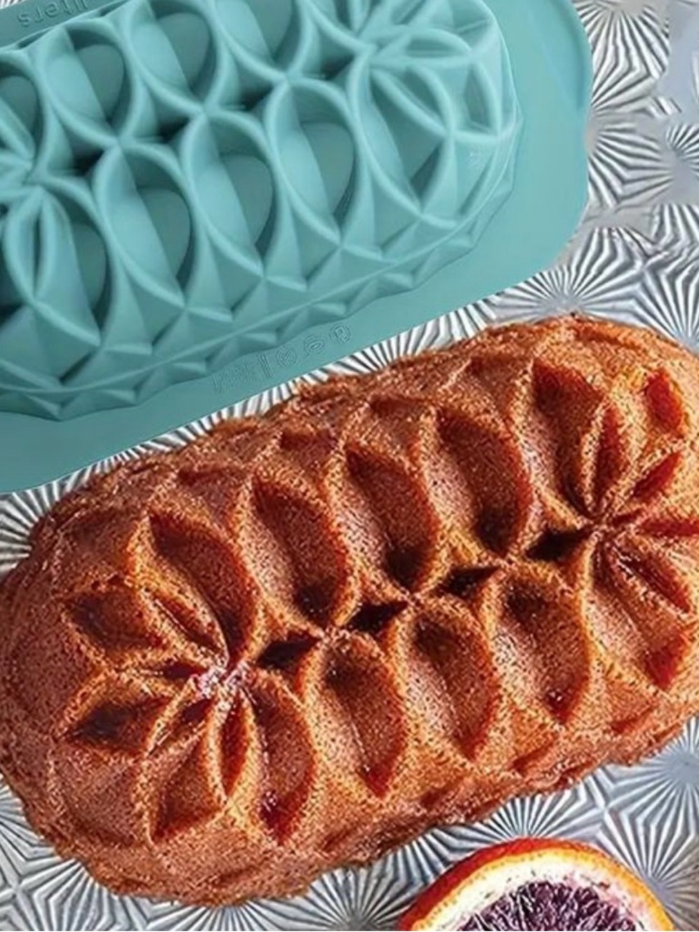 Aqua Silicone Loaf Pan with Decorative Molded Pattern